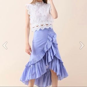 Ruffle Tiered Frill Hem Skirt in Blue Stripes